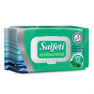 Влажные салфетки антибактериальные SALFETI antibacterial с клапаном, упаковка 72 шт.