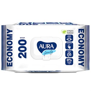 Влажные салфетки Aura Family для всей семьи с антибактериальным эффектом, упаковка 200 шт.